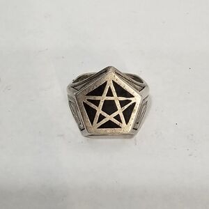 Vintage Men’s Size 8 Sterling Silver 925 Pentagram Witch Biker Ring signed G&S